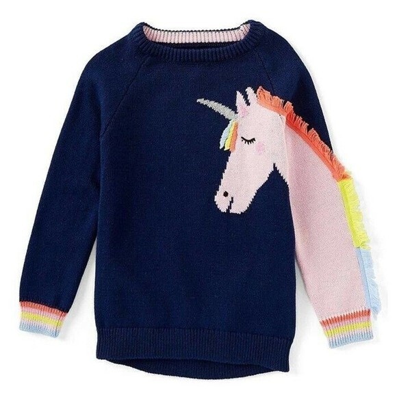 Joules Gee Gee Girls Unicorn Knitted Navy Sweater 9-10Y - Picture 2 of 12